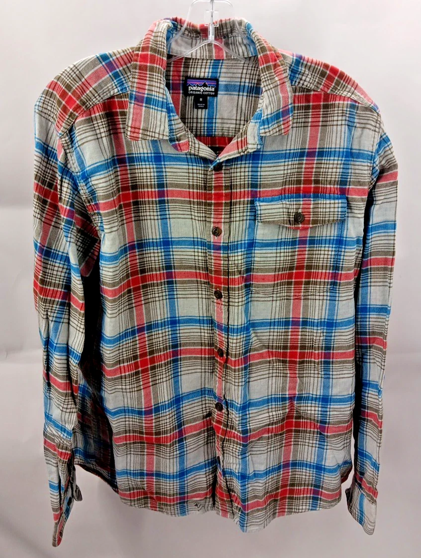 Patagonia Flannel Shirt Mens Medium Plaid Long Sleeve Button Up Outdoor Hiking