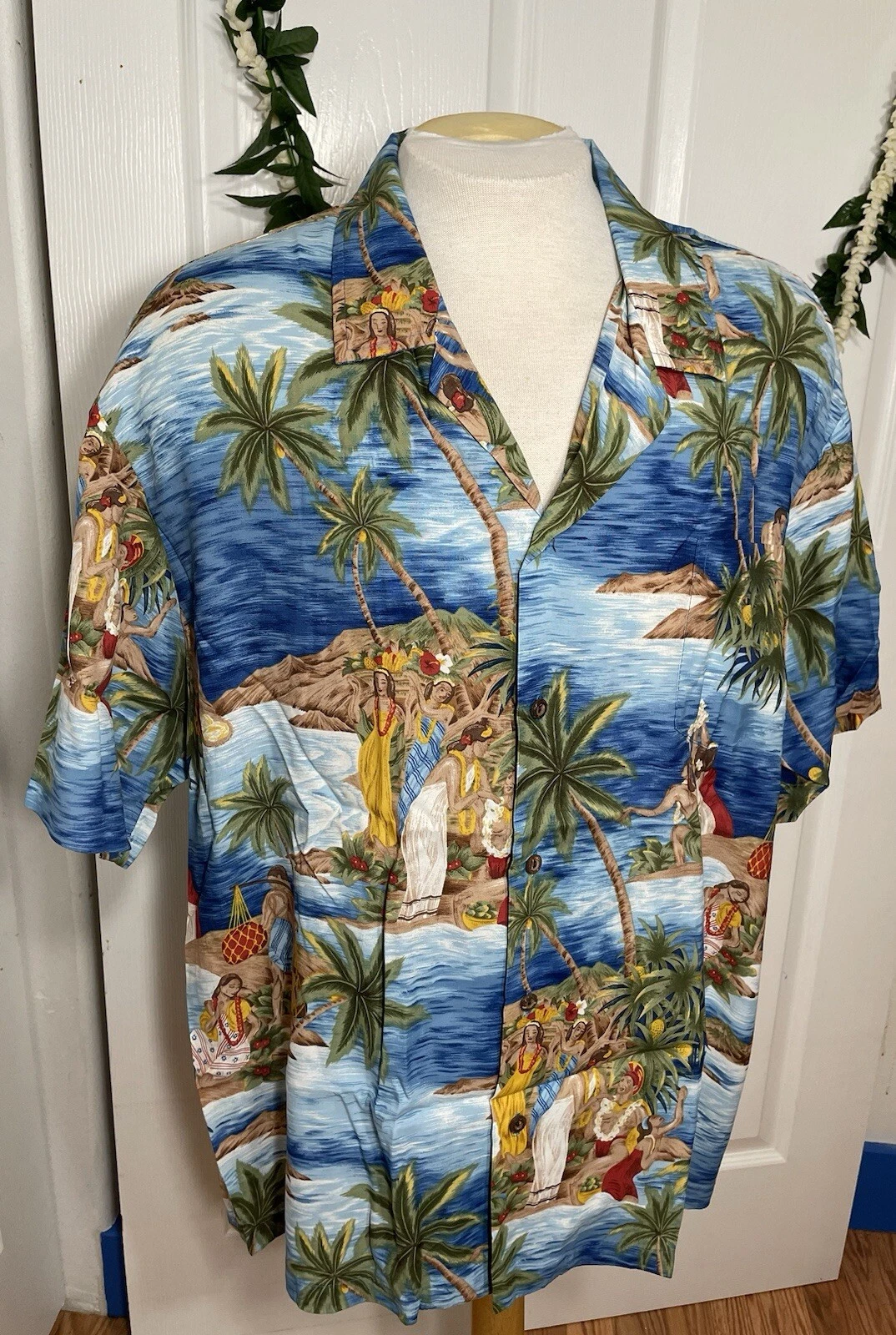Men's Vintage Ohana Hawaiian Shirt 2XL Beach, Coconut Tree, Luau Rayon