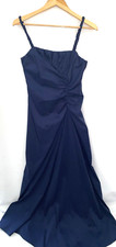 Adrianna Papell Navy Blue Sleeveless Maxi Dress Twist Shoulder Straps Ruched 10