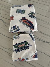 Pottery Barn Kids Twin Flat Sheet Standard Pillow Case Train Engines Car Caboose