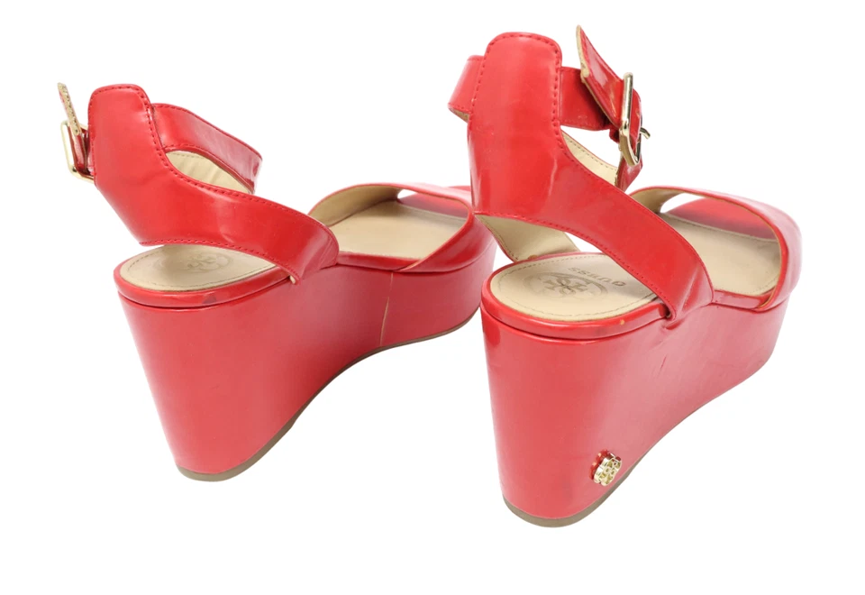 Guess Zapatos Mujer (Eu) 39 Rojo Tobillo Tira y Hebilla Punta Abierta Logo Cuña - Imagen 2 de 4