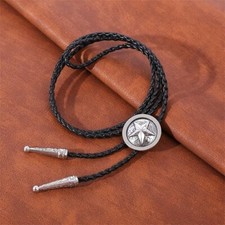 Rodeo Bolo Tie Western Cowboy Black Leather Necktie New Free Ship A4536