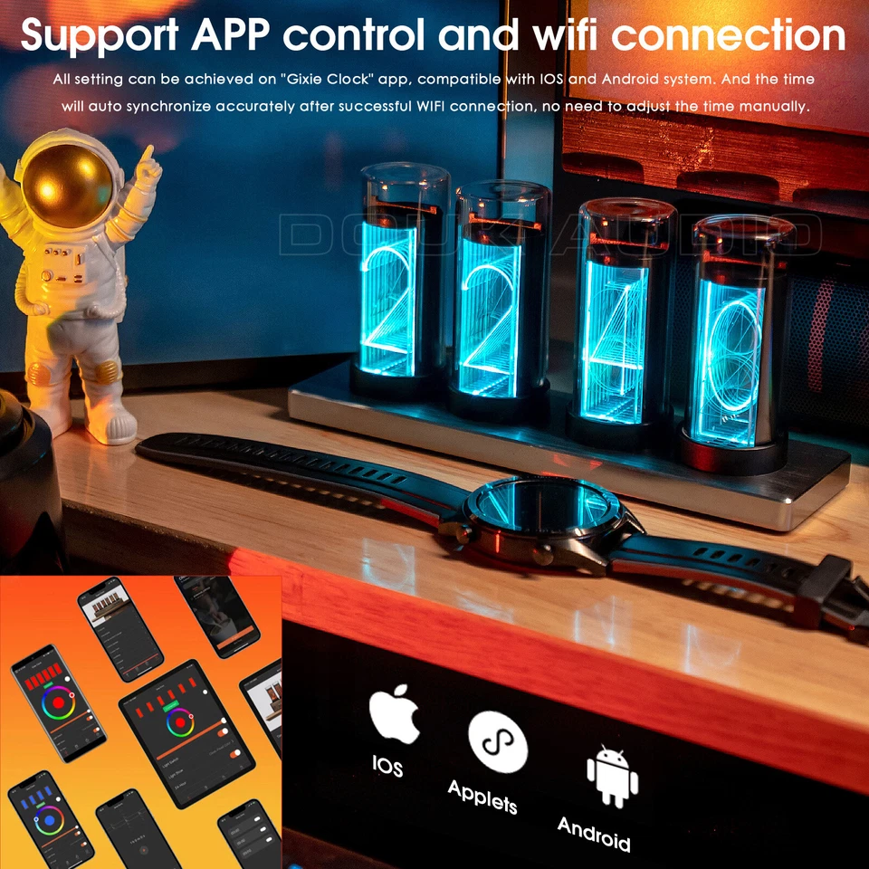 Vintage LED Nixie Tube Clock Digital Display APP Control Clock Desktop DIY Gift - Image 4 of 4