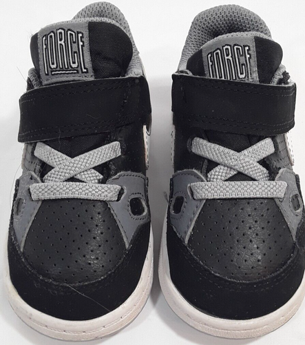 Nike Force SZ 6C Black White Swoosh Gray Accents Infant Sneakers - Picture 2 of 4