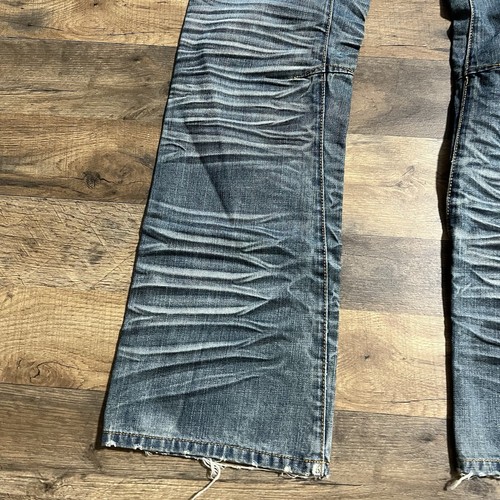 Akoo Jeans Mens 32 Blue Whiskered Distressed Streetwear Mid Y2K - Picture 6 of 22