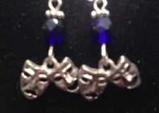 Theatre Masks with Dark Blue Bead Pewter Earrings from Ann Peden Collection