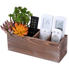 WuGeShop Wood Remote Control Holder 4 Compartments, Rustic Wooden Table Remot...
