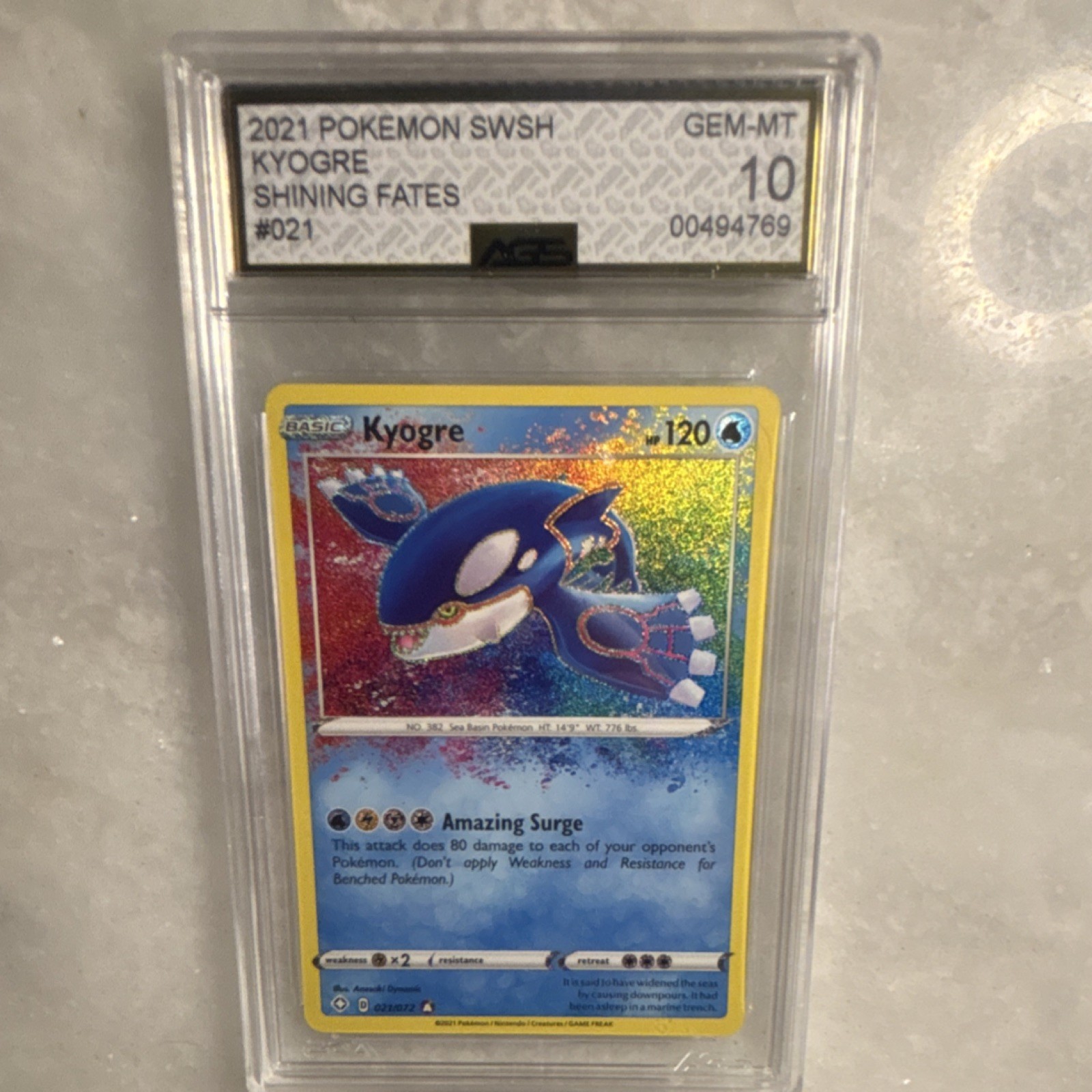 Pokémon Kyogre 021/072 Amazing Rare Holo AGS Gem Mint 10 Shining Fates