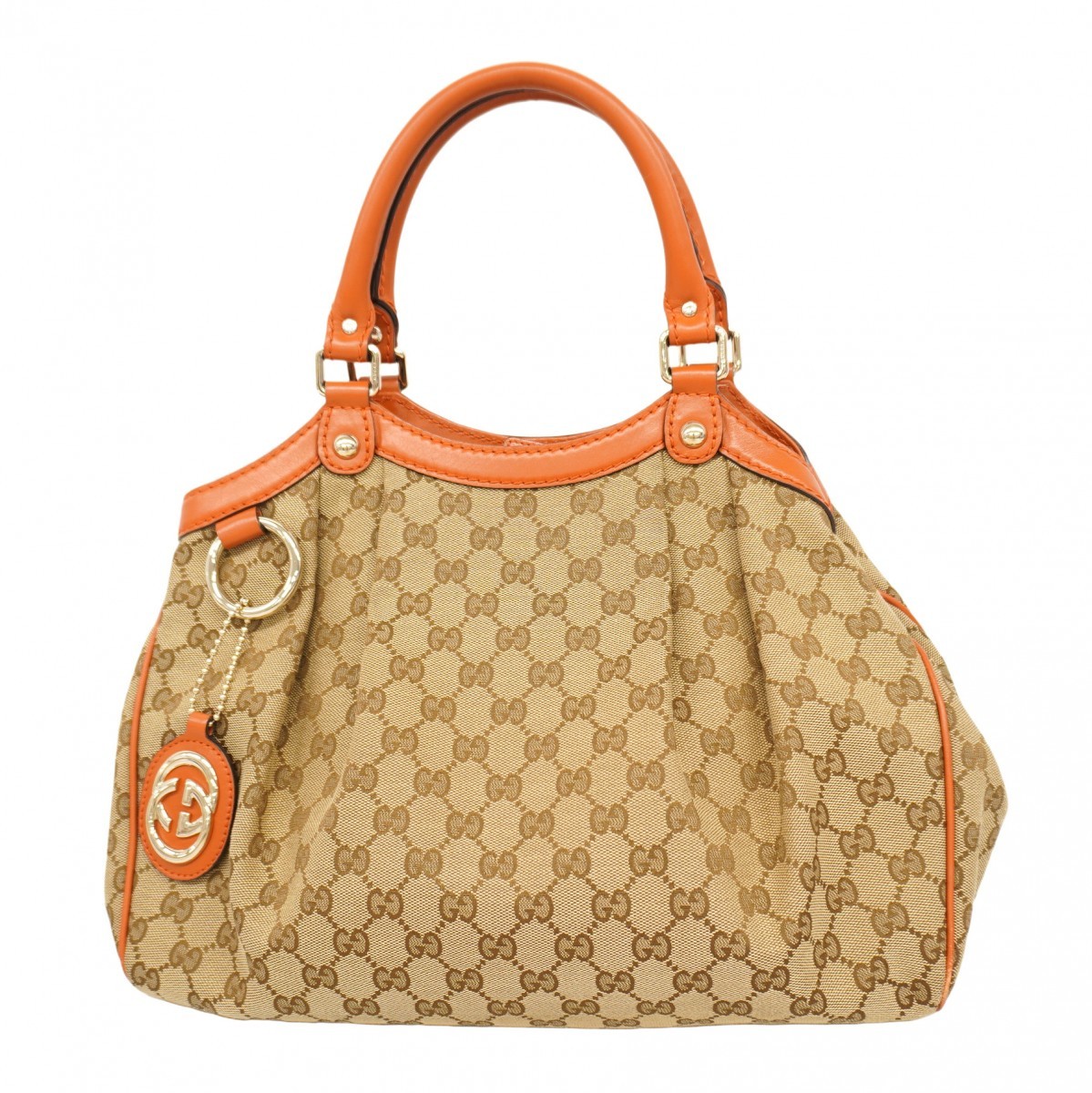 Auth [6ba1402] GUCCI Handbag GG canvas 211944 Canvas Beige Orange Champagne ...