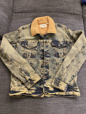 FWRD Denim Men's Sherpa Lined Trucker Jacket Blue Beige Button Front M
