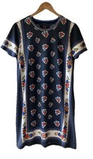 Tory Burch Floral Bandana Print Knit T-Shirt Dress Navy Small Boho – Read