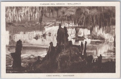 Cuevas del Drach, Mallorca Spain, Lake Martel at Dawn, c1920s Cave View Postcard