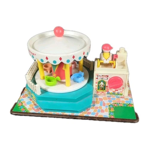 Vintage 1972 Fisher Price Little People Musical Carousel #111-Works!