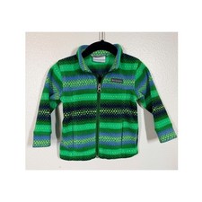 Columbia Fleece Jacket Kids 12-18M Green Blue Striped Full Zip Mock Neck Outdoor