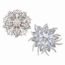 Rhinestone Flower Brooch Pins Set, Crystal Sunflower Brooch, White