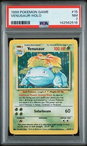 Pokemon 1999 Venusaur #15 Base Set Holo PSA 7