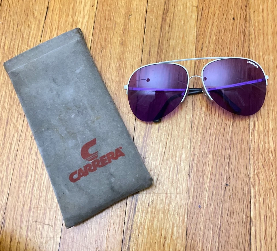 Gafas de sol Carrera/Diseñador/Marco Blanco/Lente Púrpura Polarizada Años 80 Aviador Foto 3 de 4