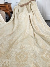 Gold Damask Sateen Curtains Extra Long & Tassel Pelmet French Style 66"W x 100"L