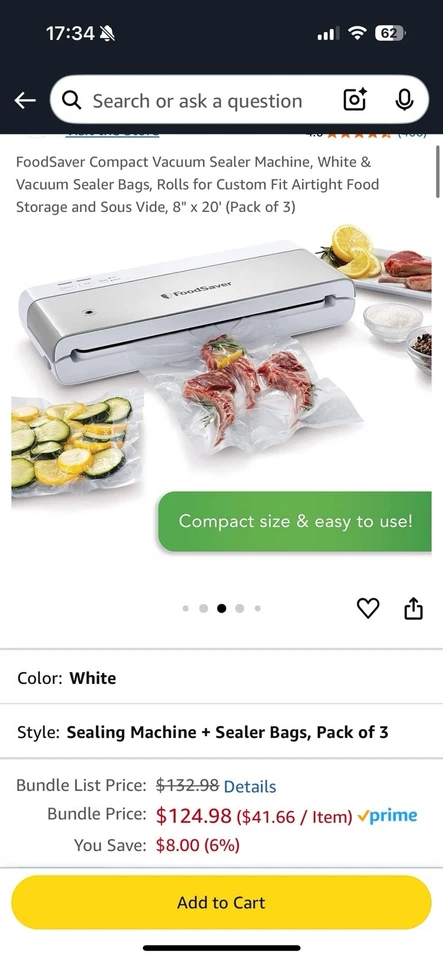 Máquina seladora a vácuo compacta FoodSaver com sacos herméticos e rolo  - Imagem 4 de 4