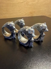 Arthur Court Cast Aluminum Bear and Cub Napkin Rings Set of 4 Rare Vintage