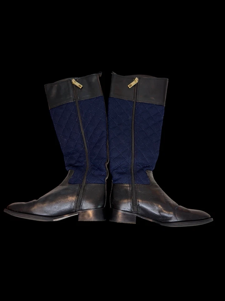 Botas de montar acolchadas Tory Burch - Botas hasta la rodilla de cuero azul marino y negro talla 6M Foto 4 de 4