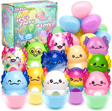 24 Pack Prefilled Easter Eggs with Squishy Toys Axolotl Slow Rising Squishy Toys