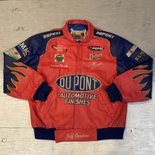 Vintage 90s NASCAR Jeff Hamilton Jeff Gordon Dupont Leather Racing Jacket Sz L