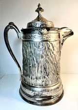 RARE 1878 REED & BARTON WATER PITCHER SILVER PLATE PORCELAIN LINER 14.5”