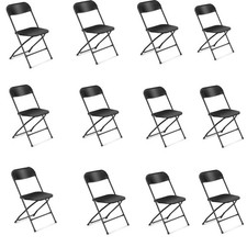 Outdoor 12 PCS Plastic Folding Chairs 350 LBS Capacity Weight Heavy Duty Black
