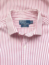 POLO RALPH LAUREN Cotton Red Stripe Button Down Dress Shirt 16.5 32-33