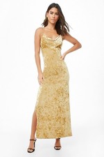 Forever 21 Gold Velvet Maxi Slip Dress Criss Cross Back Formal Party Gown NWT- S
