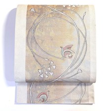 Obi 6k393 Silk Gold Beige Silver Pink Flower Pattern Ready for kimono