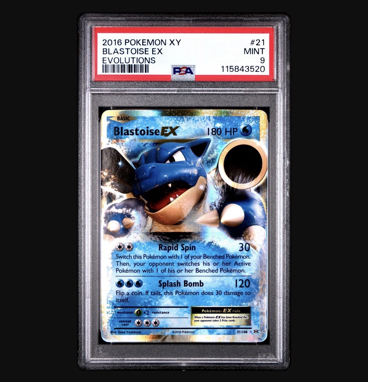Pokémon TCG Blastoise EX 21/108 Holo Rare XY Evolutions MP PSA 9