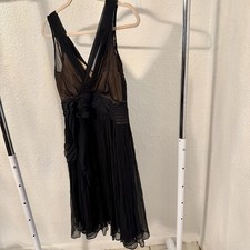 Y2K BCBGMaxAzria Black 100% Silk V-neck Cocktail Dress Size 8