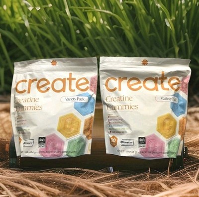 Create Creatine Monohydrate Gummies Variety Pack 5 Flavors 30 Packets 2 Pack