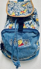 DISNEY 1990'S WINNIE THE POOH DENIM BACKPACK FLORAL PRINT MULTI POCKET VERY RARE