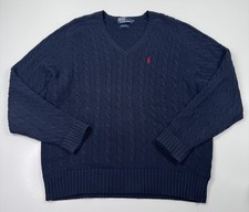 Vintage Polo Ralph Lauren Cable Knit Blue Sweater Mens XL Fisherman Knit Preppy