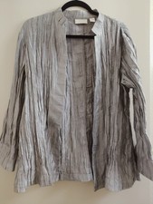 Chico's 3 smoky gray crepey jacket. Open front. Poly blend Dry clean. 3/4 sleeve