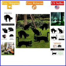 Halloween Outdoor 6 Black Cat Yard Signs with Stakes  Glow Eyes