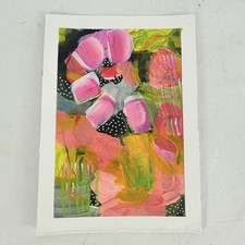 Original Abstract Art Paper Floral Bright Colorful Home Decor Acrylic 5x7