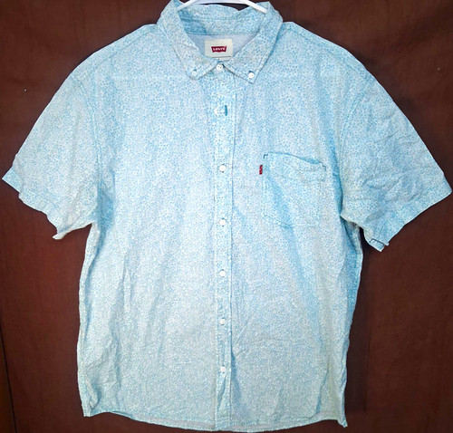 #324 Levi's Men's L Blue/White Floral Cotton Woven SS Button-Down Pocket Shirt