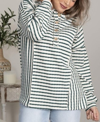 Heimish U.S.A Cream & Green Striped Crinkled Top  Size M NWT