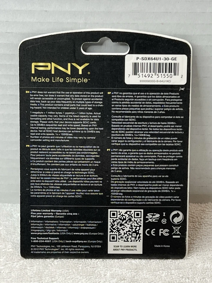 PNY Professional X 64GB Class 10 UHS-1 SDXC Flash Memory Card 35MB/s Single New - Image 2 of 3