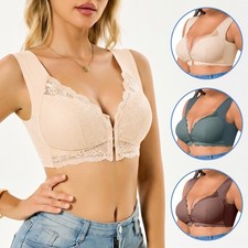 3 Pack Wireless Lace Bras, Front Closure Wide Strap Comfort Ladies Bra Multipack