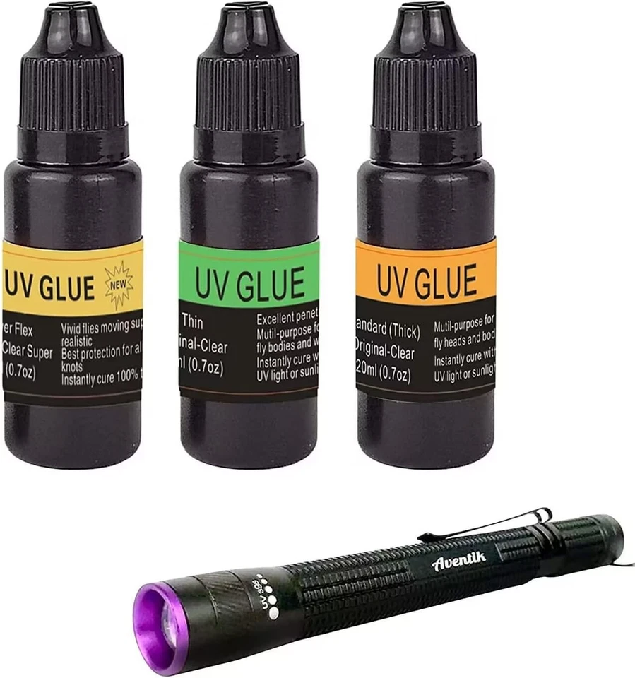Versátil Juego de Pegamento UV para Atar Moscas - Grueso, Delgado y Flexible 20ml con Luz de 395nm Foto 3 de 4