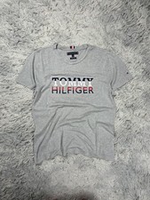 Tommy Hilfiger T-shirt gris brodé coton bio 90s homme M
