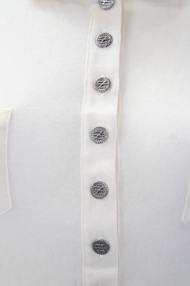 Zac Posen Womens Cotton Short Sleeve Button Up Knit Polo Top Cream Size M - Image 4 of 4