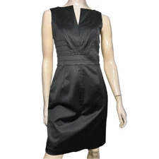 Kay Unger New York Women’s Size 8 Black Satin Split Neck Sheath Mini Dress