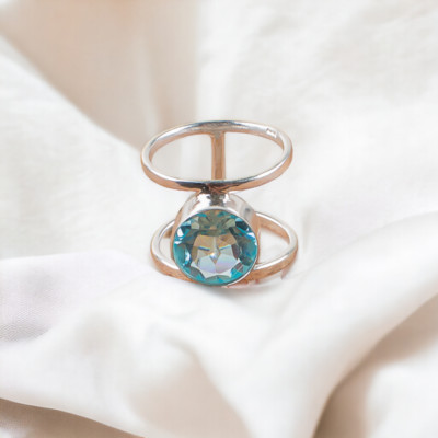 Sky Blue Topaz Natural Gemstone Ring for Women 925 Sterling Silver Cute ...