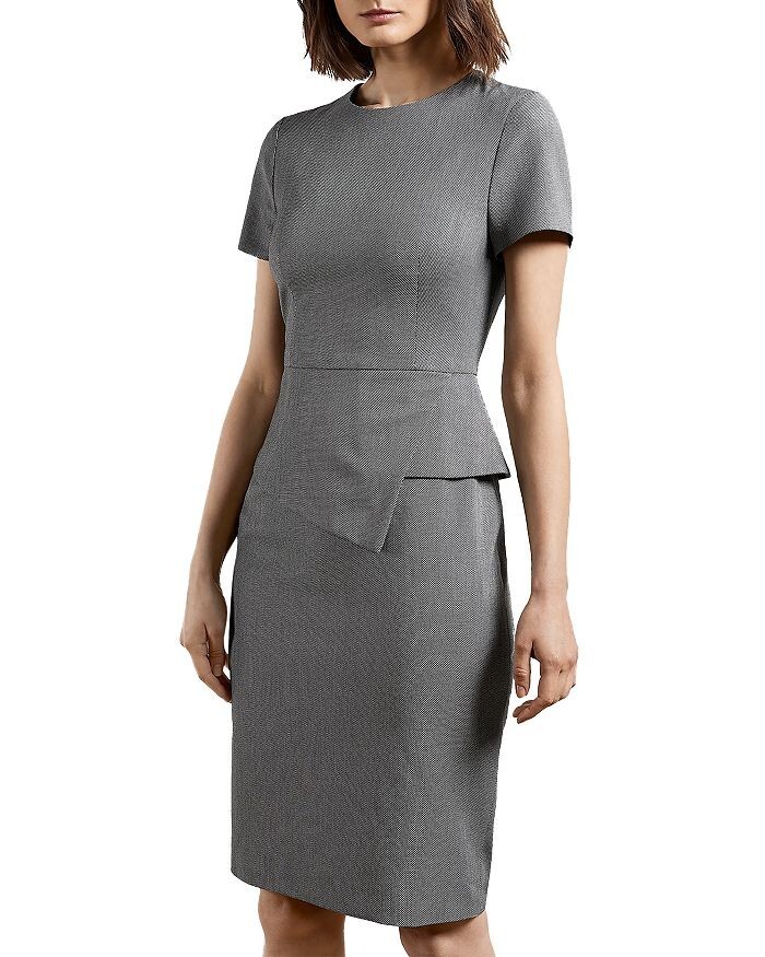 TED BAKER ☆ タイトワンピース Janza TED BAKER Black White Janza Textured Asymmetric Peplum